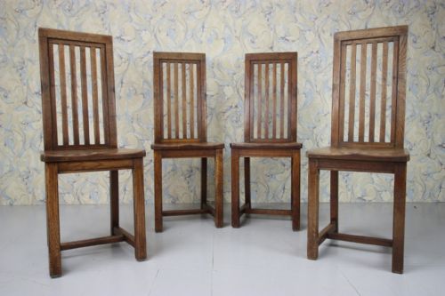 Set of Four 1920'S Oak Vertical Dining Chairs.
