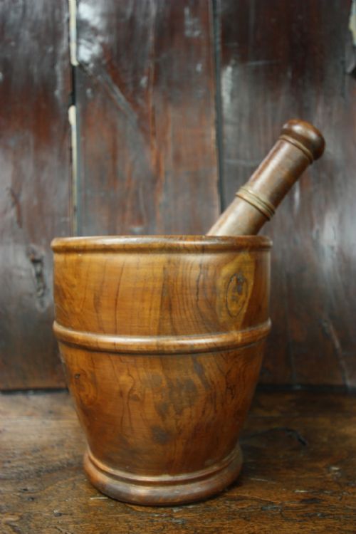 Large 19th Century Treen Antique Pestle & Mortar.