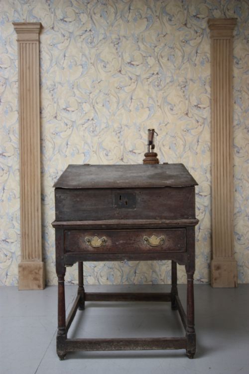17th Century English Antique Oak Box on Stand.