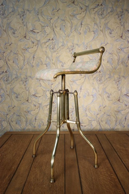 Brass 19th Century English Antique Hares Patent Musicians Stool.