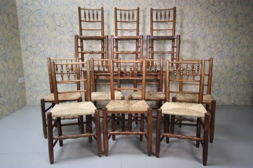 True Set of Ten Yorkshire Dales Antique Dining Chairs.