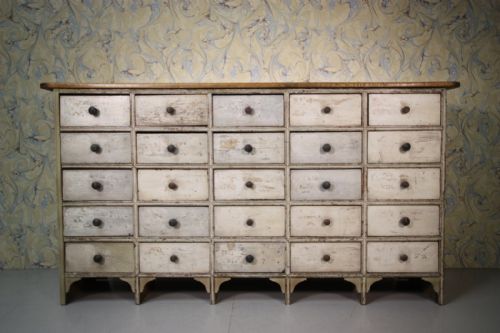 English Antique Bank of Drawers in Original Paint.
