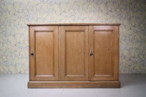 Original Cream Painted Pine Antique Three Door Cupboard.