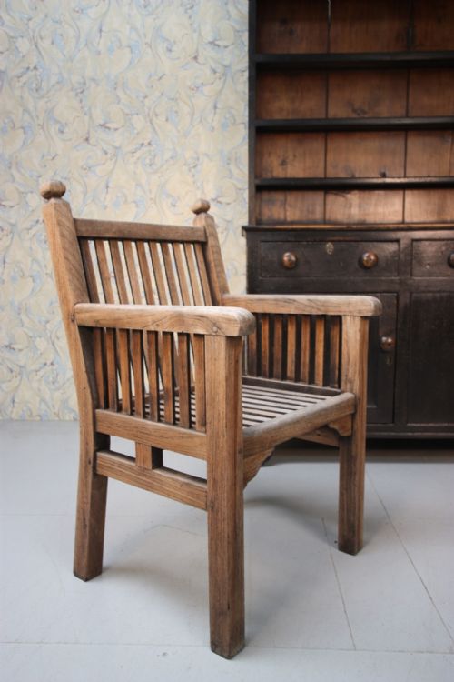 Edwardian Heals Antique Teak Garden Chair.