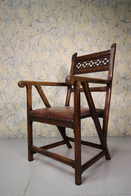 English Antique Gothic Armchair. Very Pugin Design.