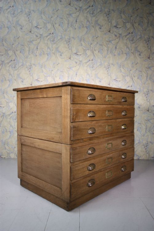 English Edwardian Antique Oak Plan Chest.
