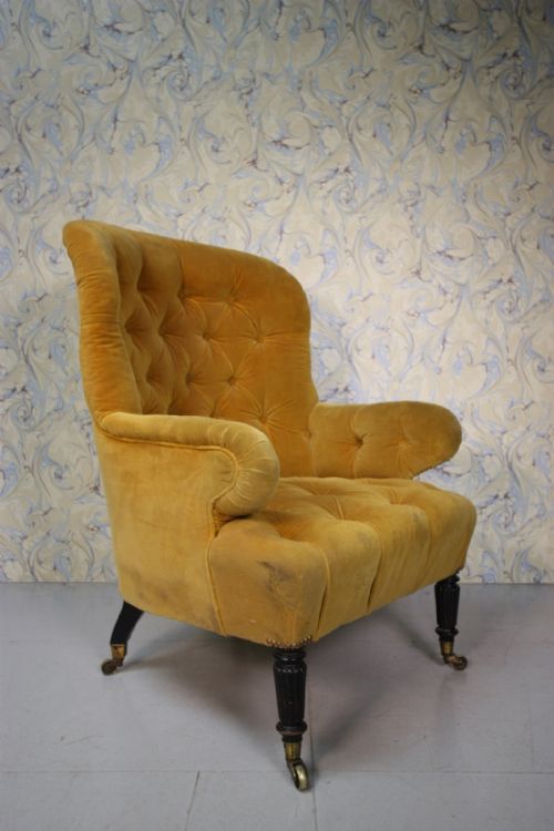 Large English Antique Upholstered Armchair.