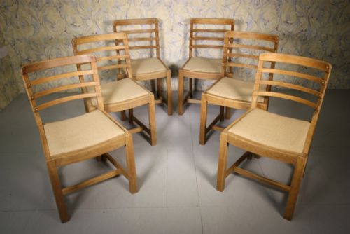 Set of Six 1930'S Heals Oak Dining Chairs.