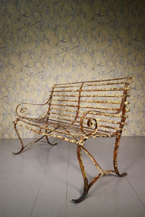 19th Century Wrought Iron Garden Bench.