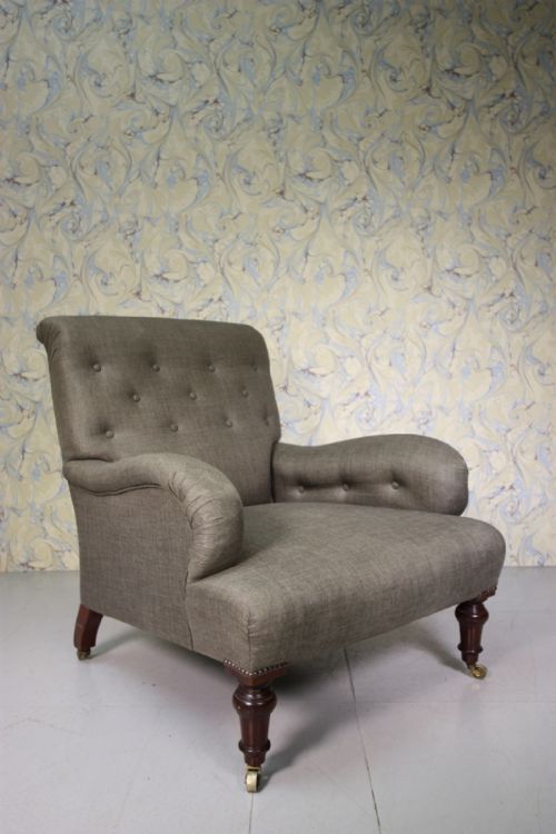 Quality English Antique Armchair in Yorkshire Fabric.