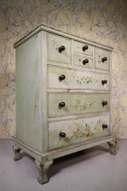English Antique Chest of Drawers in Original Paint & Decorations.