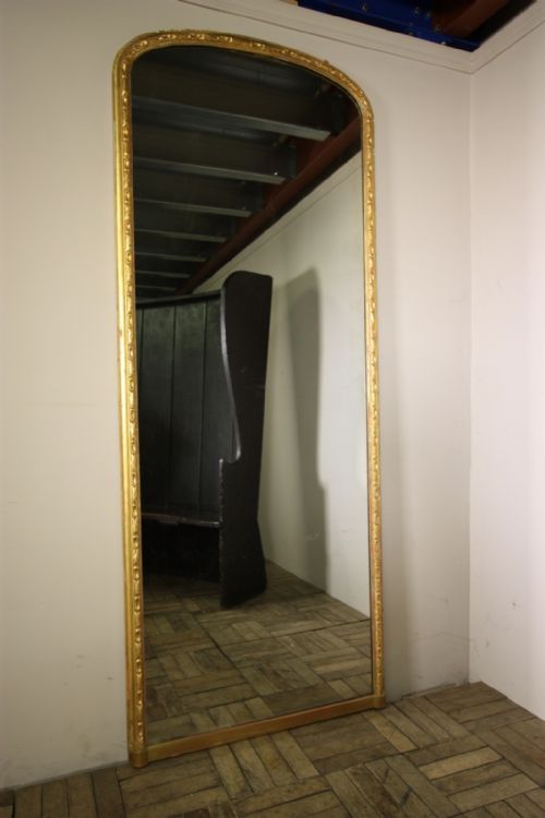 English 19th Century Tall Gilt Wood Antique Mirror.