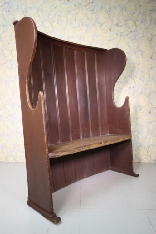 19th Century Painted Pine Antique Tavern Settle.