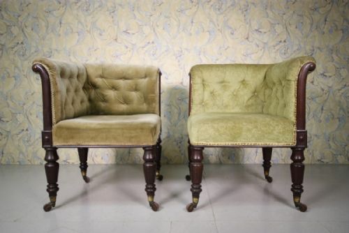 Pair of William IV Antique Mahogany Corner Armchairs.