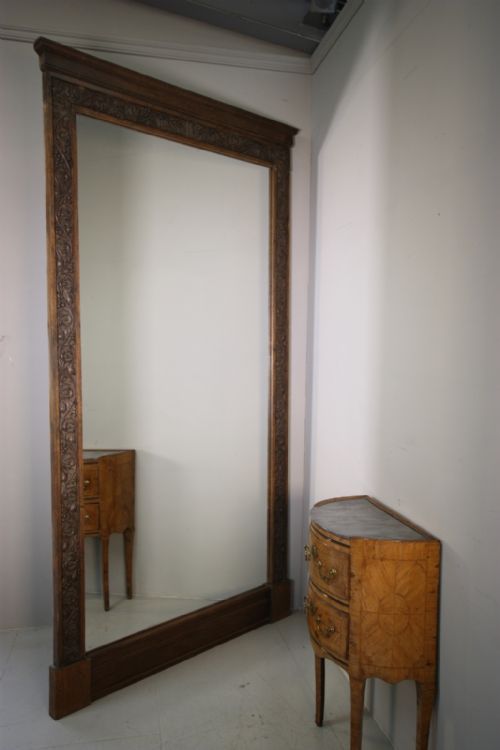 19th Century Tall Antique Oak Carved Mirror.
