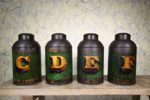 Set of Four English Antique Toleware Tea Tins Cdef.