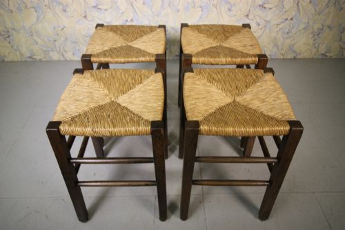 Set of Four Edwardian Antique Oak Stools.