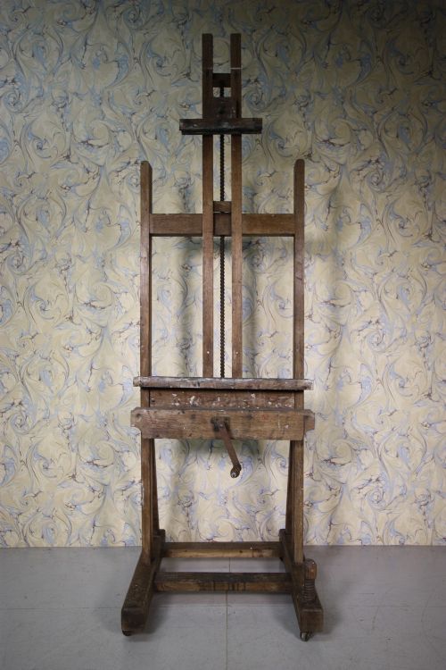 fig 1. English 19th Century Antique Oak Artists Easel.