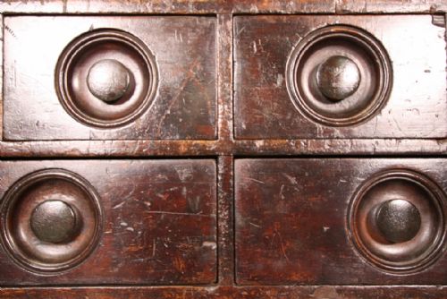 fig 1. English Bank of Antique Apothecary Drawers in Mahogany.