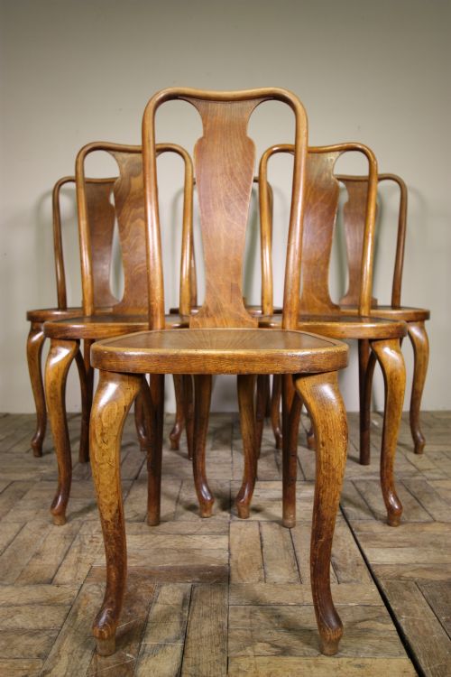 Set of Six Antique Fischel Bentwood Dining Chairs.