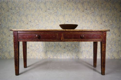 English Antique Pine Serving Table in Original Paint.