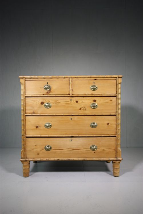 Regency Antique Simulated Bamboo Chest of Drawers.