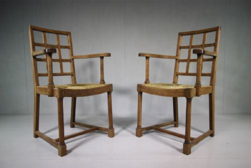 Pair of Heals Antique Oak Armchairs from Tilden Range.