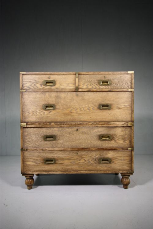 English Antique Oak Military Chest of Drawers.