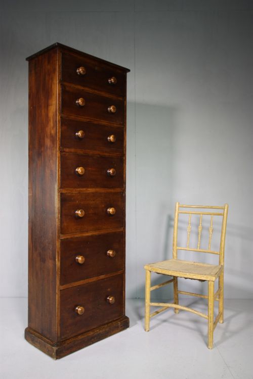 Tall 19th Century English Antique Pine Chest of Drawers.