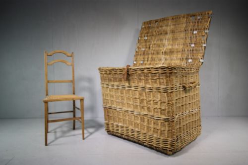 Huge Edwardian Antique Willow Basket with Lid.