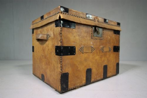 19th Century English Antique Leather Covered Trunk.