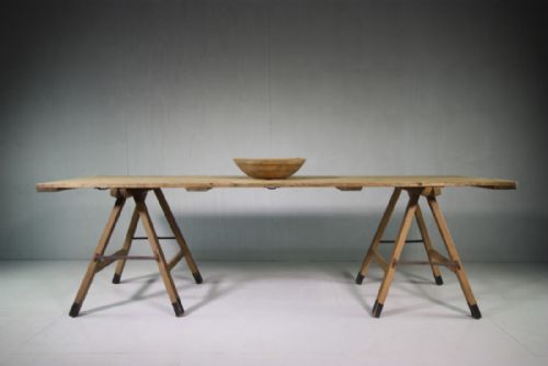 Super Antique Trestle Dining Table in Original Paint