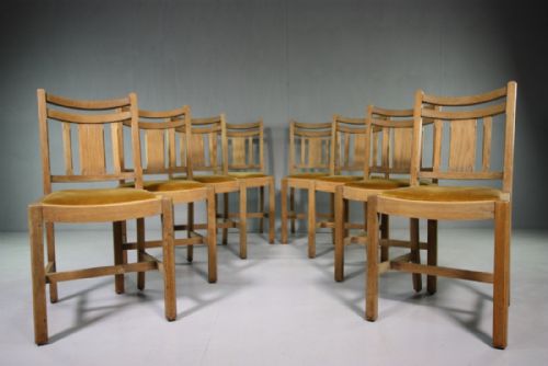 Set of Eight 1930'S Heals Oak Dining Chairs.