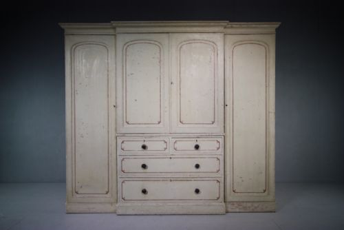 English Antique Break Fronted Wardrobe in Original Paint.