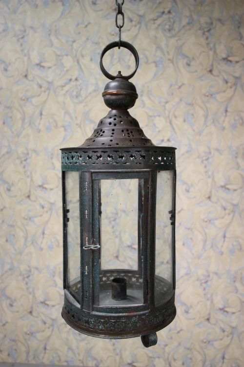 19th Century Antique Copper Candle Lantern.