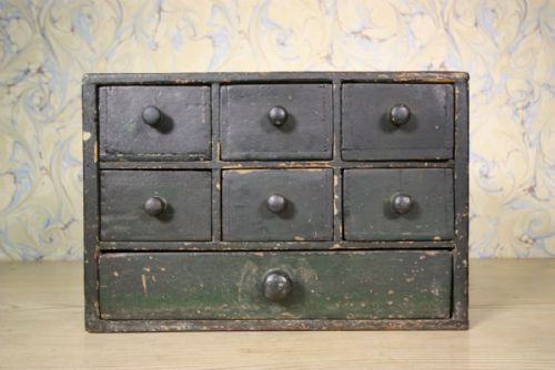 English Antique Bank of Apothecary Drawers in Original Paint.