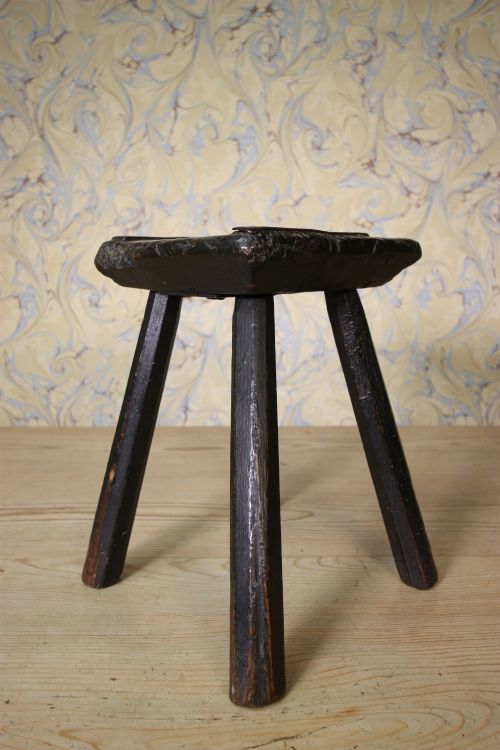 18th Century Antique Elm Stool with Blacksmith Repairs.