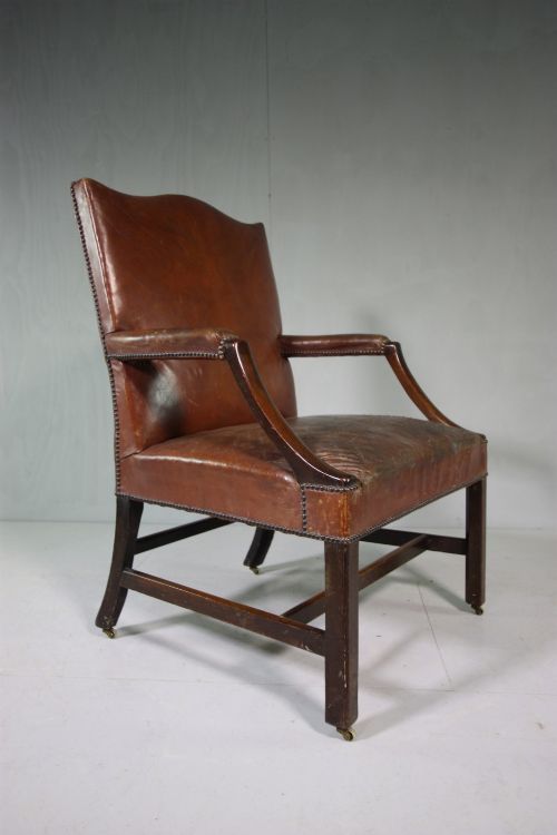 Georgian Antique Mahogany & Leather Gainsborough Armchair .