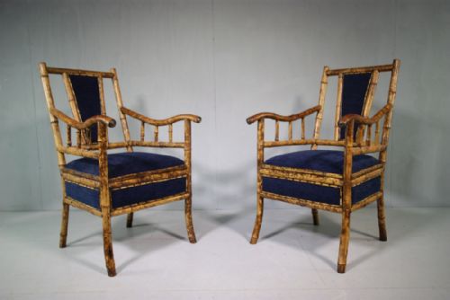 Fabulous Pair of Antique Bamboo Armchairs.