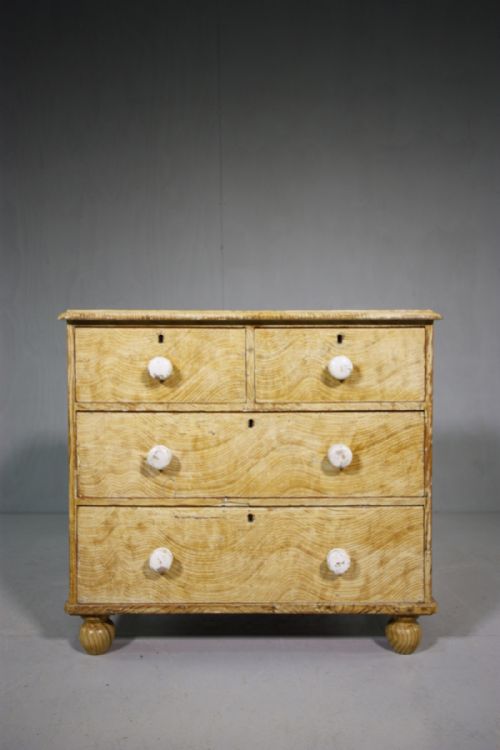 Lovely Antique Painted Pine Chest with Wild Graining.