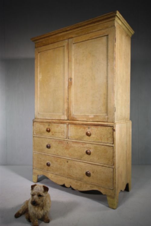 English Antique Linen Press Cupboard in Original Paint.