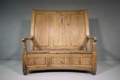 19th Century Antique Curved Pine Settle Seat.