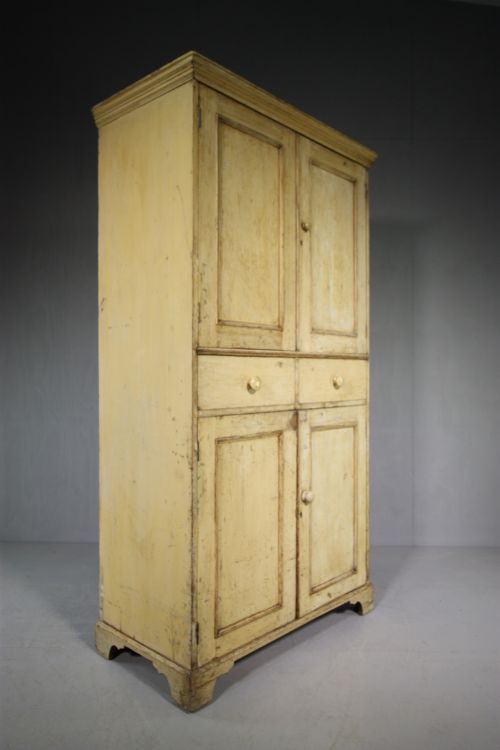 19th Century Original Cream Painted Pine Cupboard.