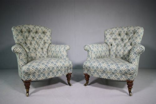 Pair of 19th Century Antique Howard & Sons Armchairs.
