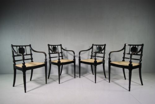 Regency Set of Four Antique Bergere Dining Armchairs.