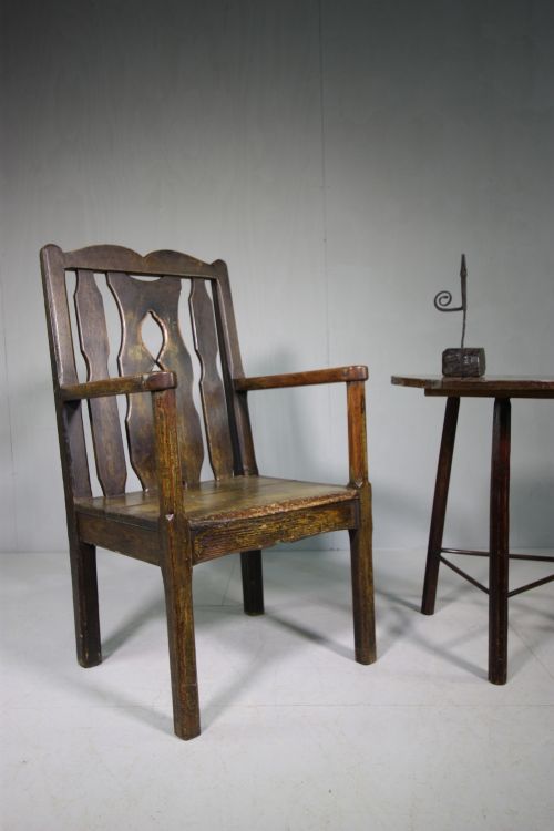 Primitive Welsh Antique Pine Armchair in Paint.