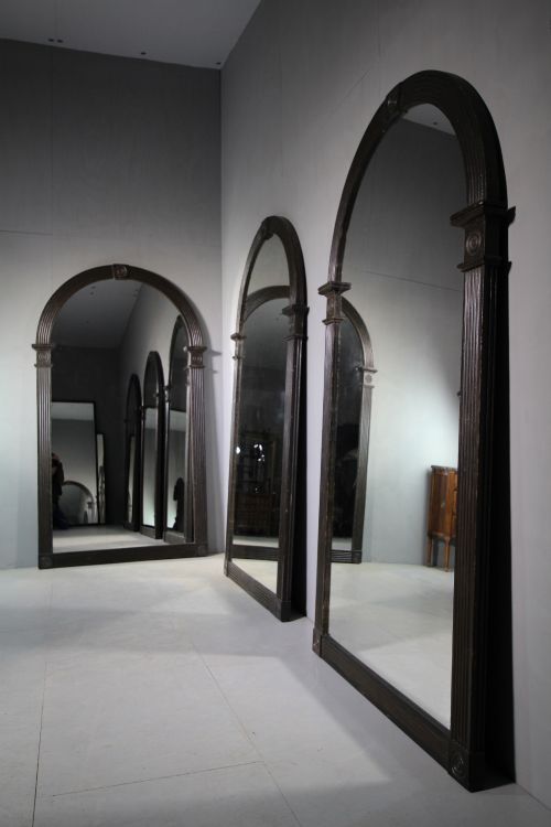 Original Painted Pine Antique Arch Top Mirror