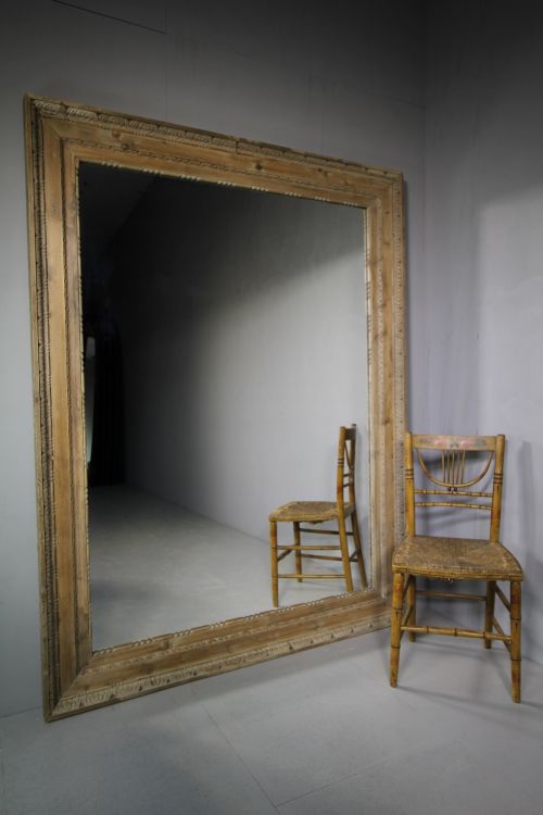 Large English 19th Century Antique Pine Mirror.
