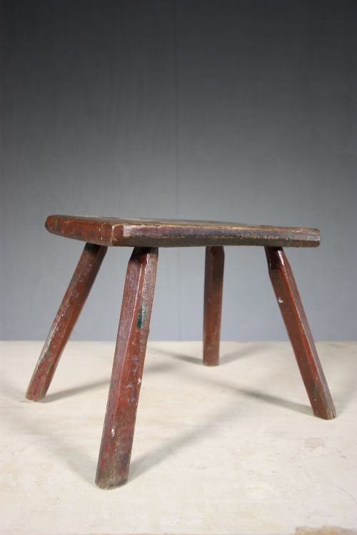 Early 19th Century Antique Dairy Stool in Original Paint.