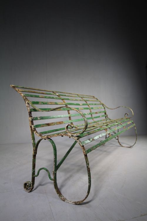 Curvy Edwardian Antique Iron Garden Bench.